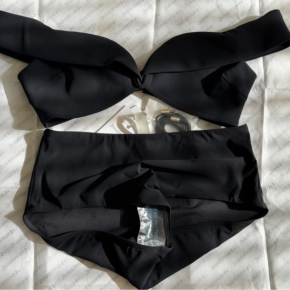 NWT Zimmermann Lexi Off Shoulder Sweetheart Neckline High-Waist Black Bikini Set - Picture 12 of 16